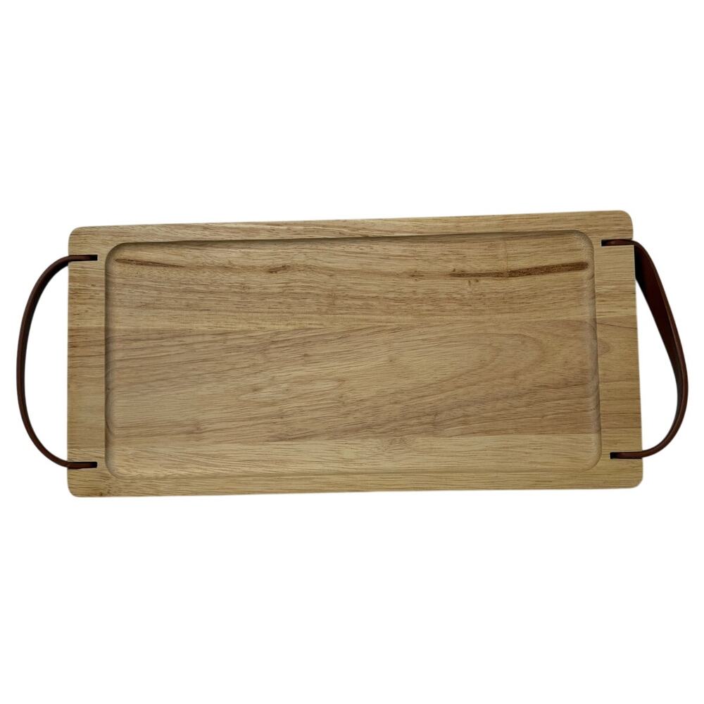 Nespresso Wood Serving Tray with Leather Handles 15" x 7" Modern Kitchen Decor